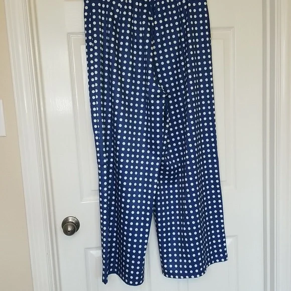 Lucy Paris Womens Wide Leg Blue White Polka Dot Pants Size Extra Large - Picture 6 of 13